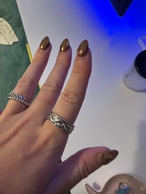 Target Silver Scrollwork Ring with Brown Accent